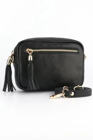 Fleur Crossbody Bag - Black, Pebbled