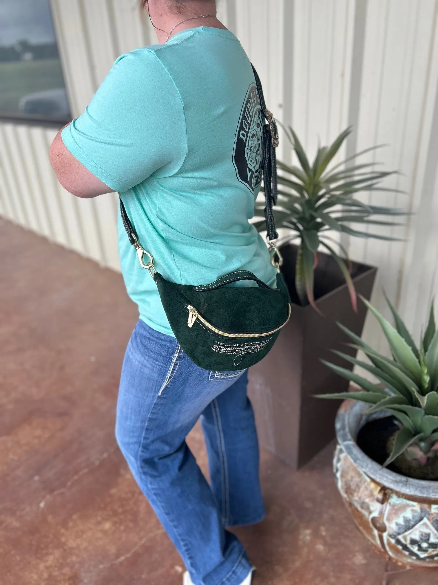 FS02 - Forest Green Suede Fanny Sling