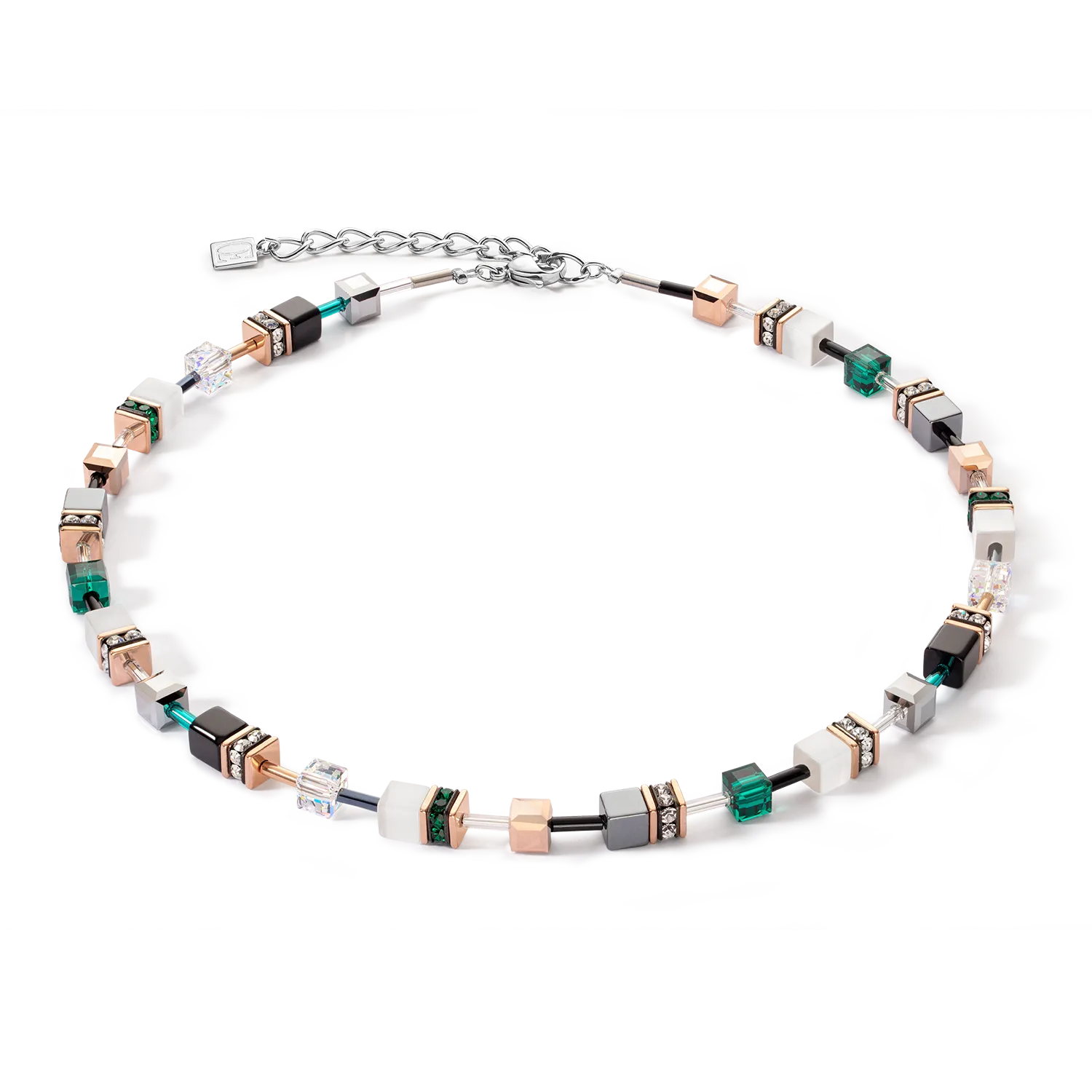 GeoCUBE® Iconic necklace rose gold white & dark green