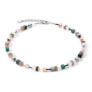 GeoCUBE® Iconic necklace rose gold white & dark green