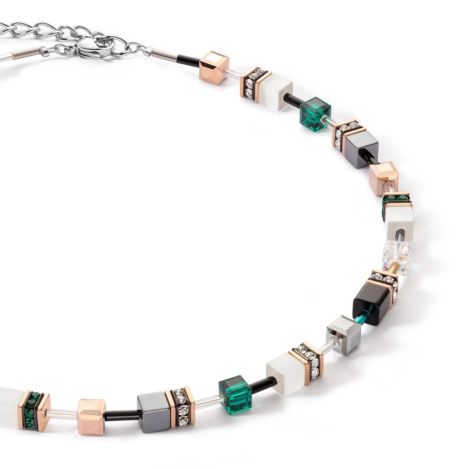 GeoCUBE® Iconic necklace rose gold white & dark green