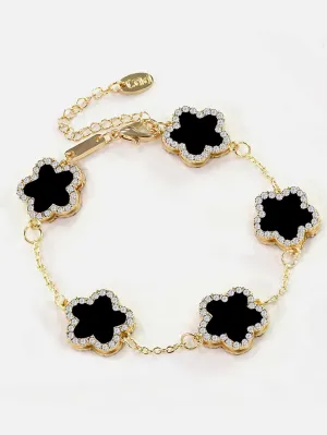Glamorous Zinc Alloy Rhinestone Detail Flower Decor Bracelet