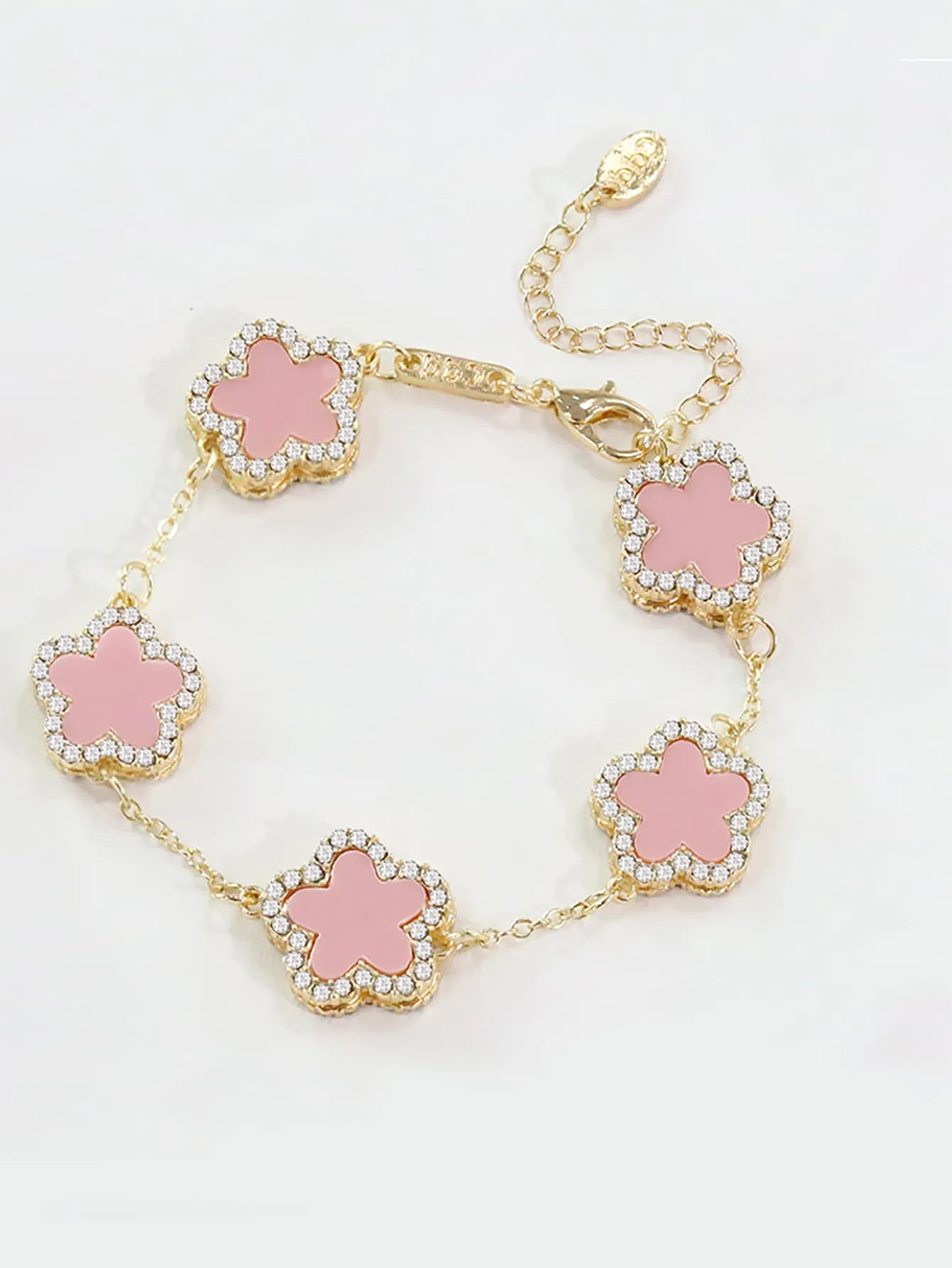 Glamorous Zinc Alloy Rhinestone Detail Flower Decor Bracelet