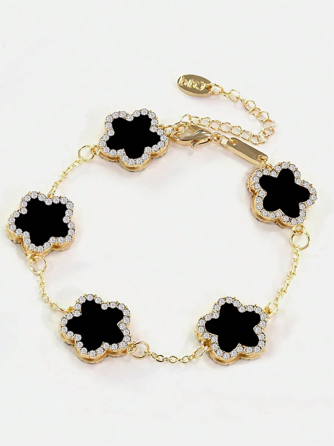 Glamorous Zinc Alloy Rhinestone Detail Flower Decor Bracelet