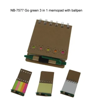 GO GREEN 3-in-1 Memo pad with Ballpen