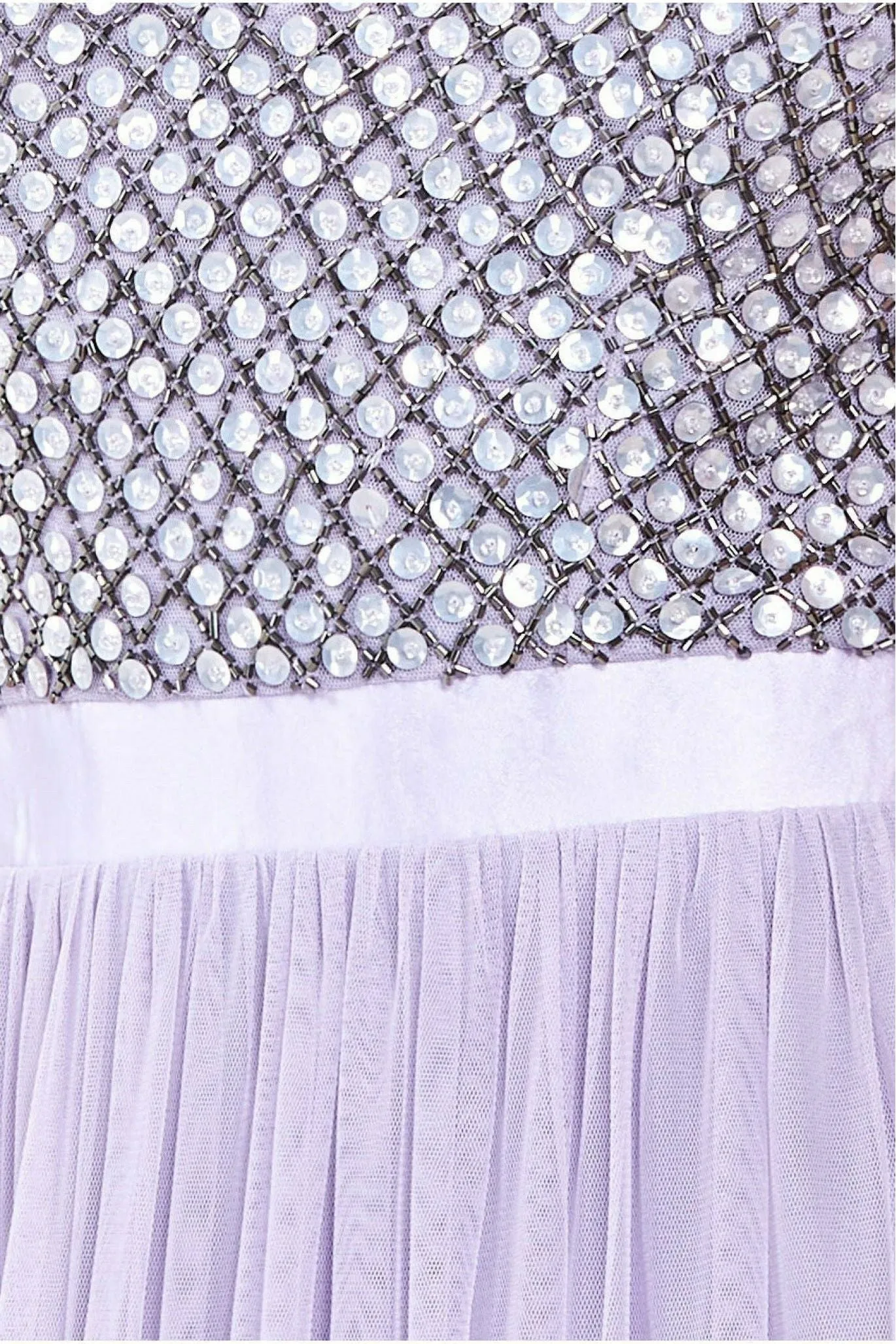 Goddiva Sequin Bodice Pleated Maxi Dress - Lavender