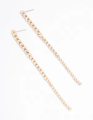 Gold Round Diamante Cup Chain Drop Earrings