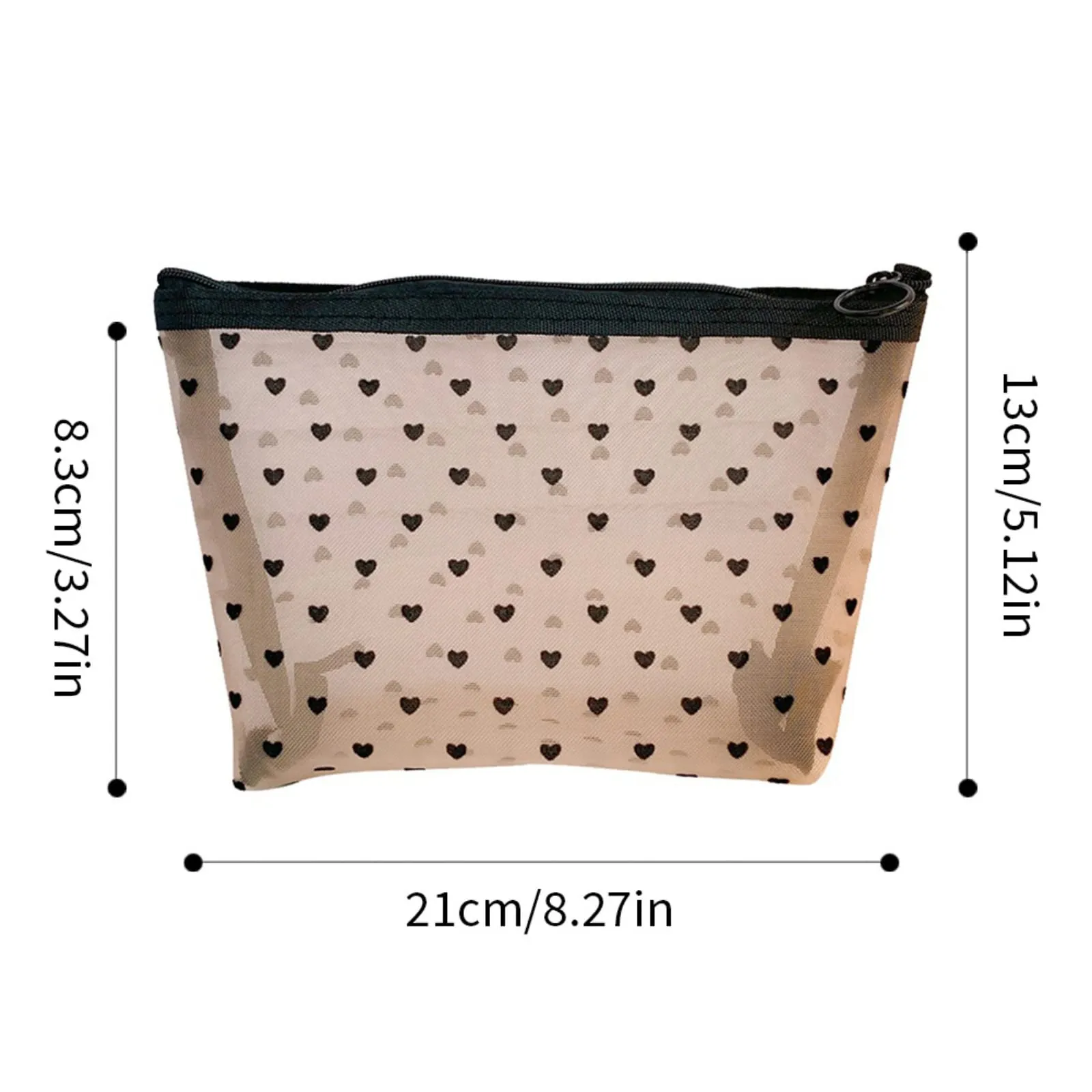 Heart Print Mesh Makeup Bag
