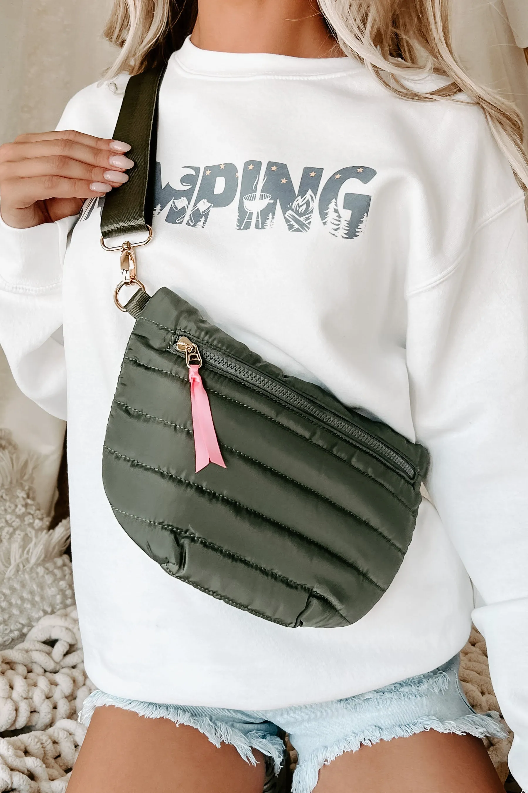 Hold My Stuff Puffer Crossbody Purse (Olive)