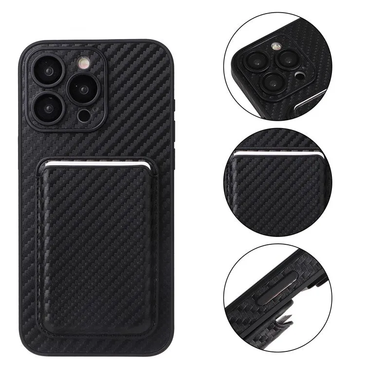 iPhone 15 Pro Max MagSafe 2in1 Leather Case Wallet Case with Magnetic Credit Card Holder in Carbon Look - Black