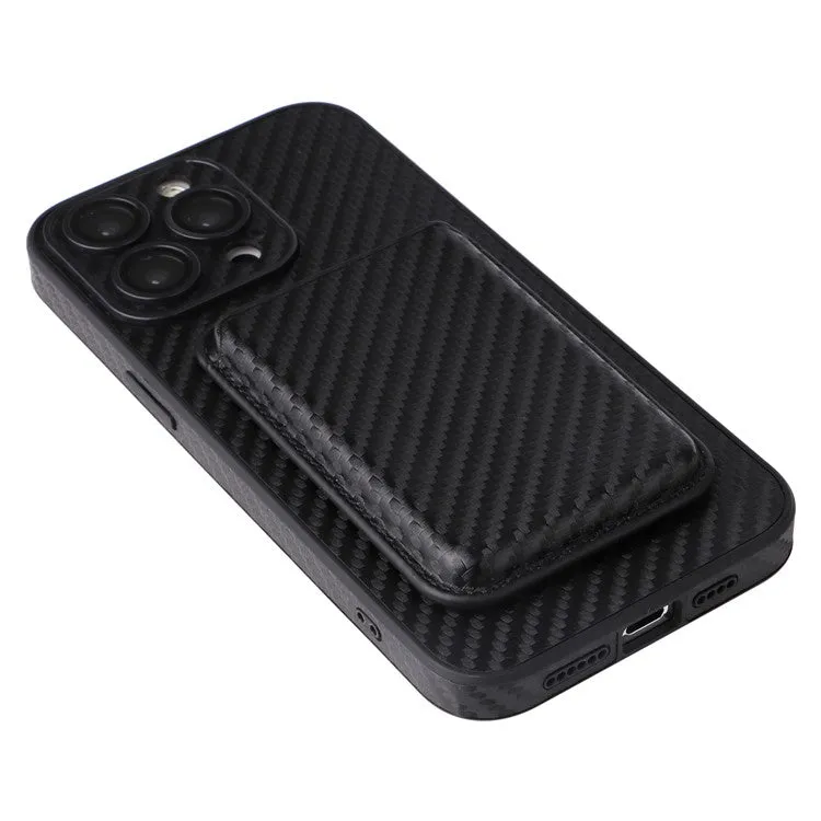 iPhone 15 Pro Max MagSafe 2in1 Leather Case Wallet Case with Magnetic Credit Card Holder in Carbon Look - Black