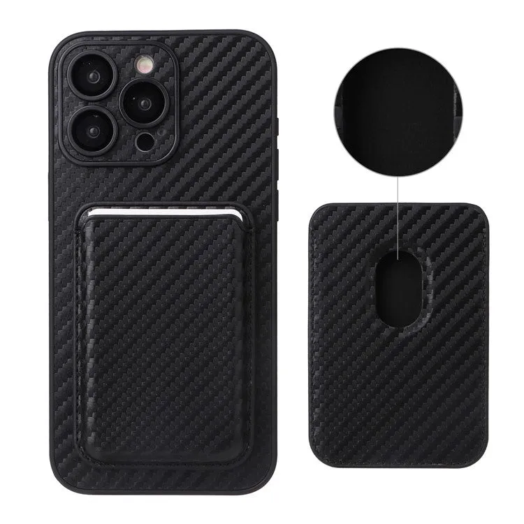iPhone 15 Pro Max MagSafe 2in1 Leather Case Wallet Case with Magnetic Credit Card Holder in Carbon Look - Black