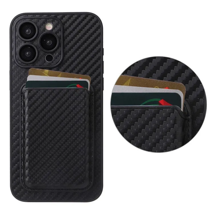 iPhone 15 Pro Max MagSafe 2in1 Leather Case Wallet Case with Magnetic Credit Card Holder in Carbon Look - Black