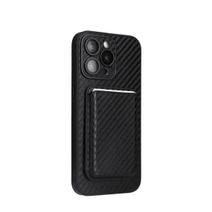 iPhone 15 Pro Max MagSafe 2in1 Leather Case Wallet Case with Magnetic Credit Card Holder in Carbon Look - Black