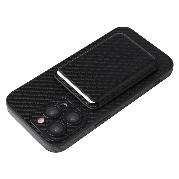 iPhone 15 Pro Max MagSafe 2in1 Leather Case Wallet Case with Magnetic Credit Card Holder in Carbon Look - Black