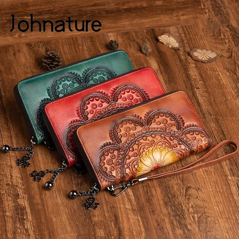 Johnature Genuine Leather Women Wallet Long Hand Wallets Card Holder