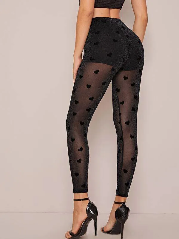 Knicker Insert Flocked Glitter Mesh Leggings
