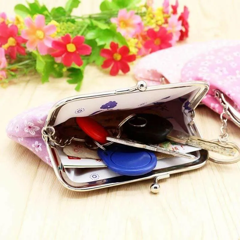Ladies Girls Pretty Shiny Retro Coin Purse Wallet With Key Chain Xmas Santa Gift