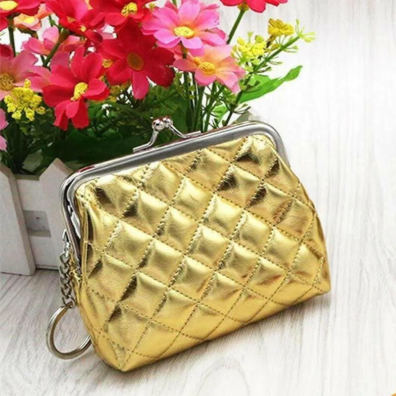 Ladies Girls Pretty Shiny Retro Coin Purse Wallet With Key Chain Xmas Santa Gift