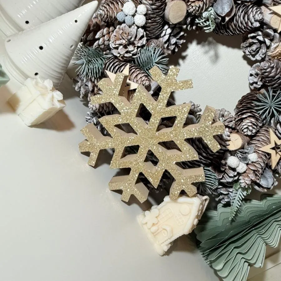 Large Gold Glitter Wooden Snowflake Christmas Decorations