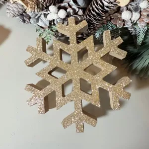 Large Gold Glitter Wooden Snowflake Christmas Decorations