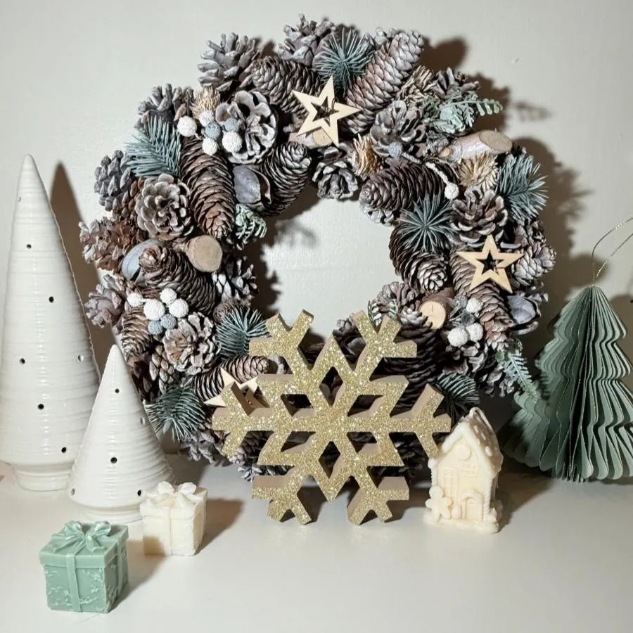 Large Gold Glitter Wooden Snowflake Christmas Decorations
