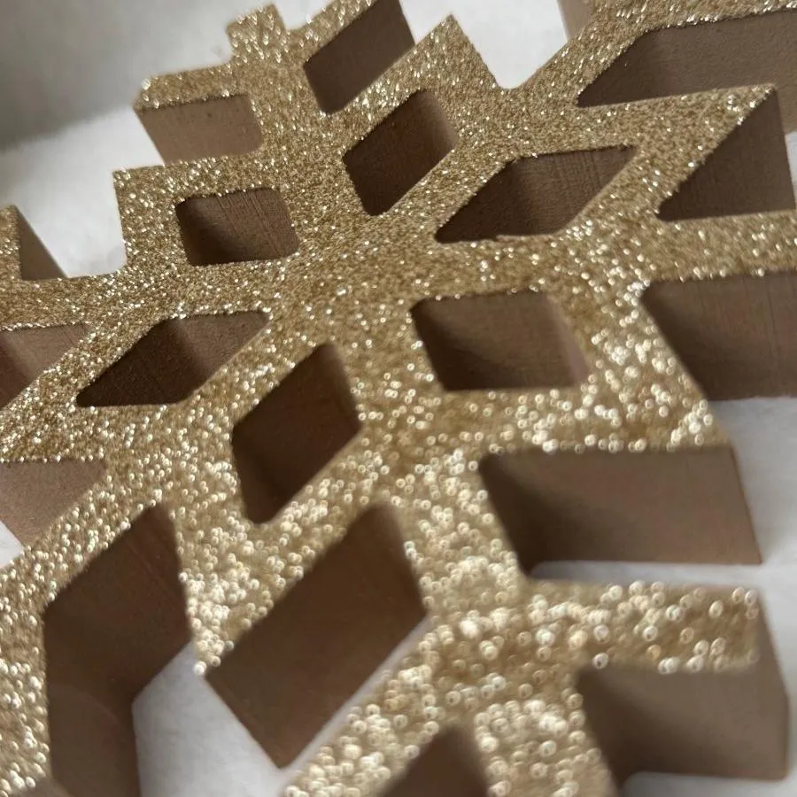 Large Gold Glitter Wooden Snowflake Christmas Decorations