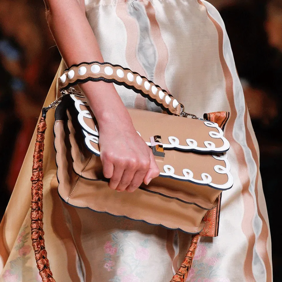 Leather Scallop And Studded Handbag