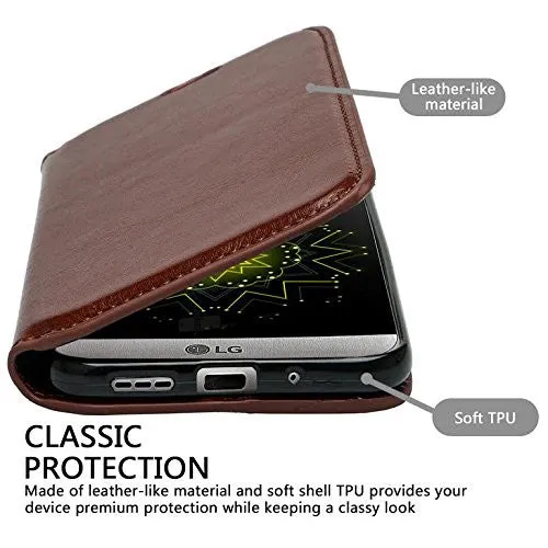 LG Optimus Zone 3 Cases | LG K4 Cases | LG Spree Cases | LG Rebel Cases, Magnetic Flip Folio [Kickstand Feature] Pu Leather Wallet Case with ID & Credit Card Slot - Brown