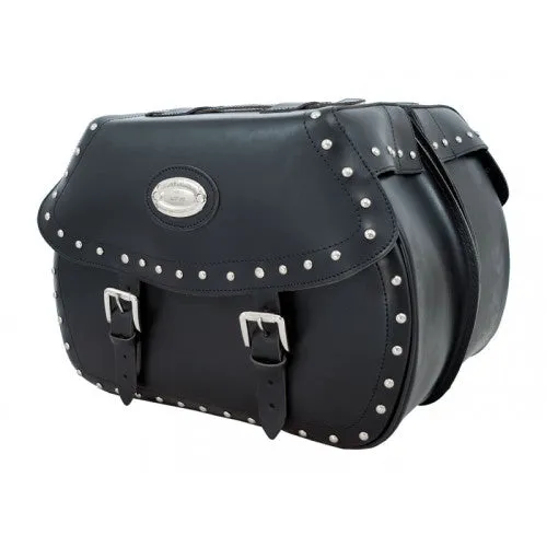 Longride Studded Leather Saddlebags Black - 24 Liters