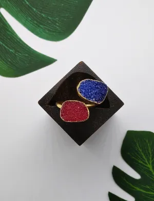 Magenta and Blue Double Druzy Agate Ring
