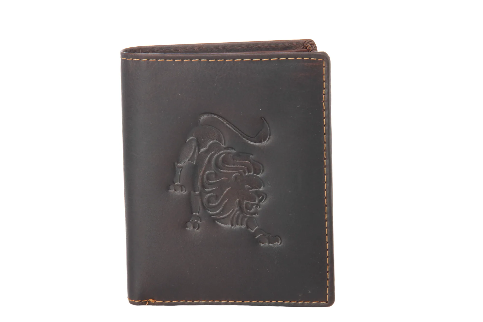 Mens leather wallet with zodiac sign 92916 (Leo) Brown