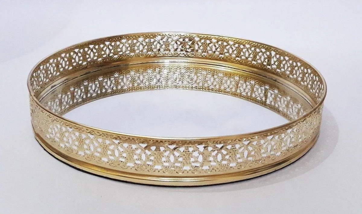 Metal Mirror Tray - Round (25Dia cm Gold)