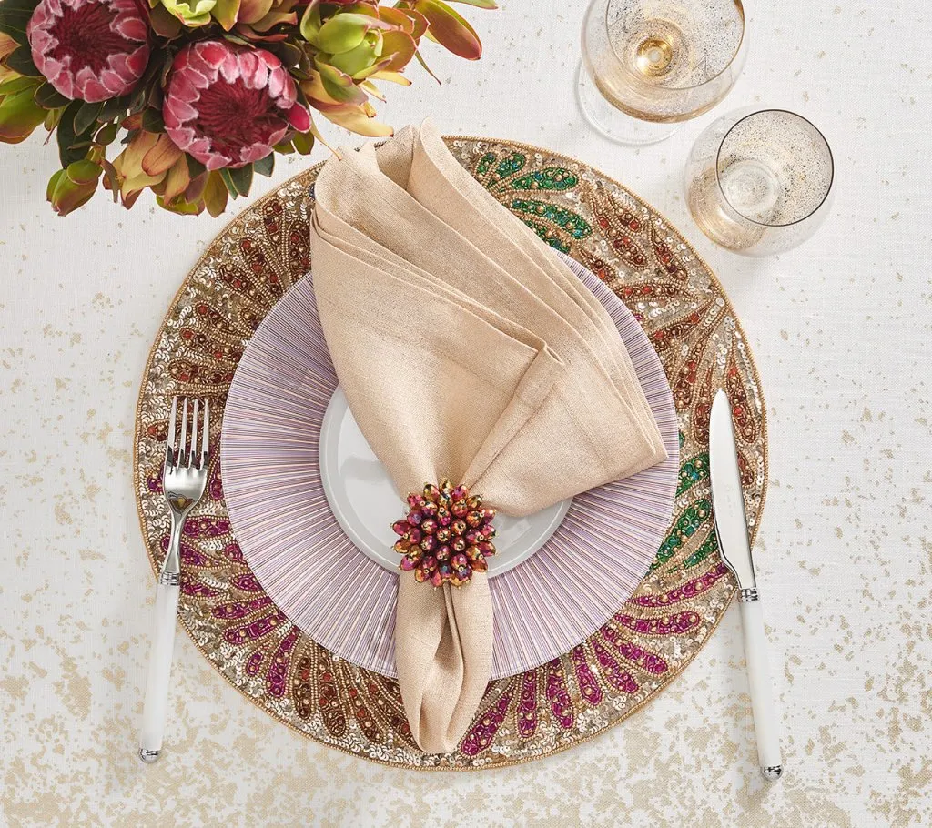 Metallic Linen Napkin in Natural & Gold, Set of 4