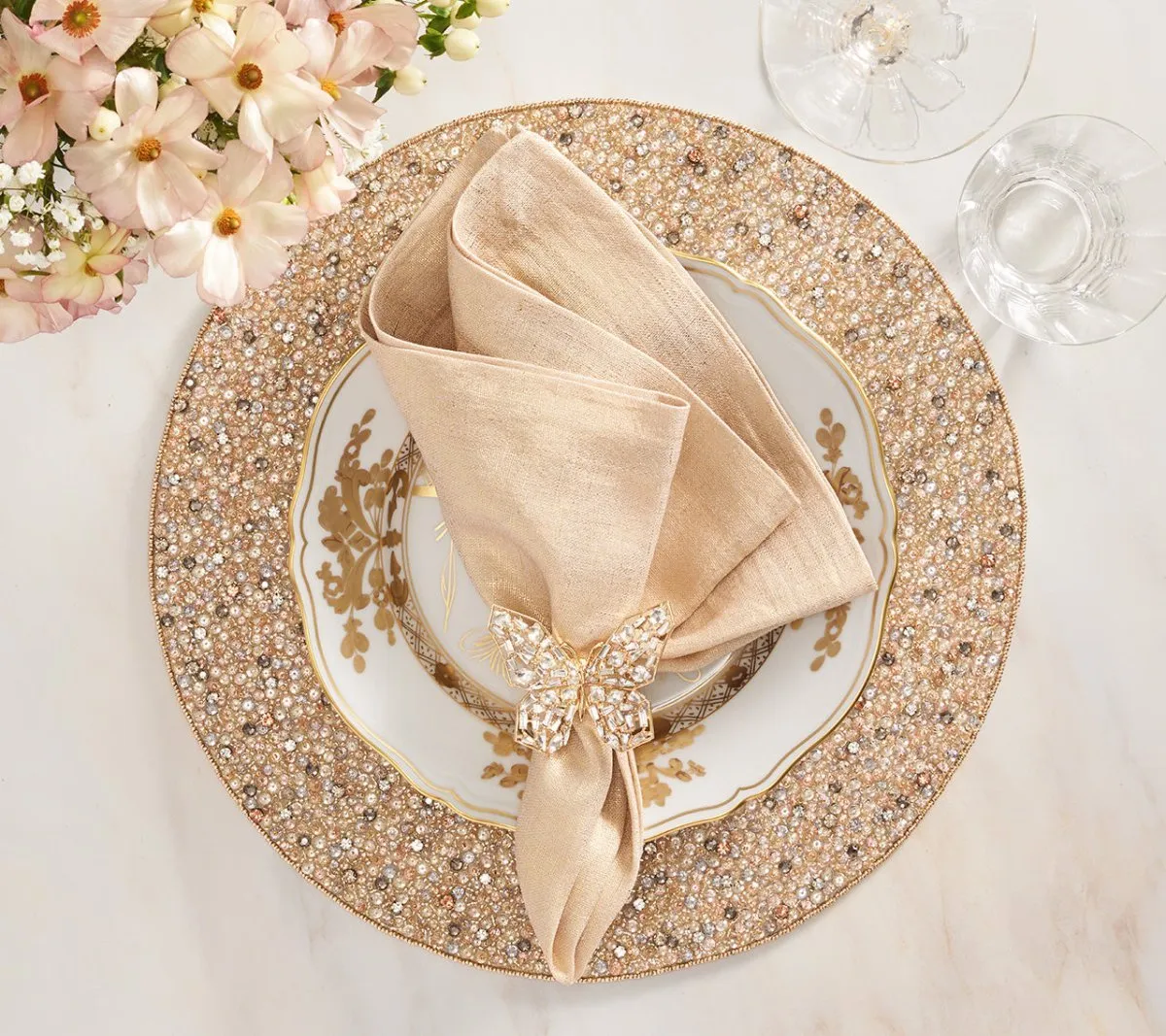 Metallic Linen Napkin in Natural & Gold, Set of 4