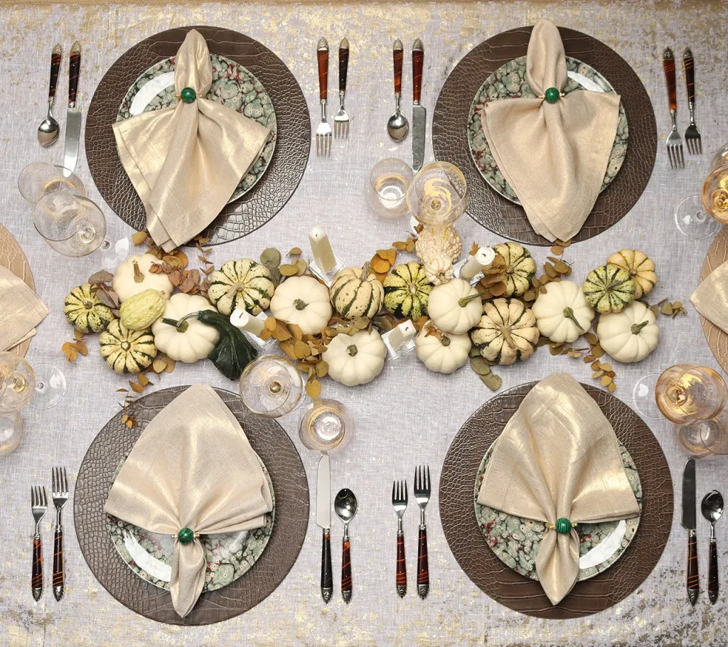 Metallic Linen Napkin in Natural & Gold, Set of 4