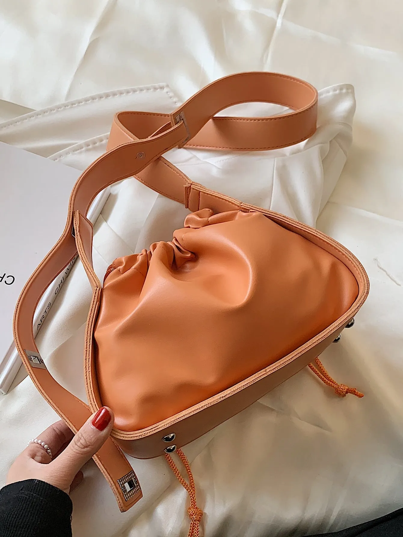 Minimalist Drawstring Ruched Crossbody Bag