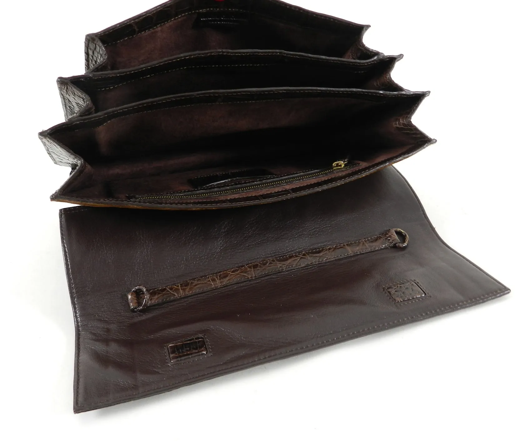 Nancy Gonzalez Brown Crocodile and Faux Leopard Calf Clutch Bag