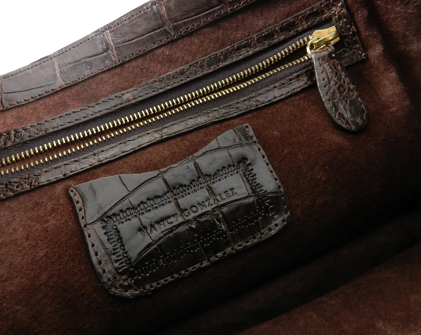 Nancy Gonzalez Brown Crocodile and Faux Leopard Calf Clutch Bag