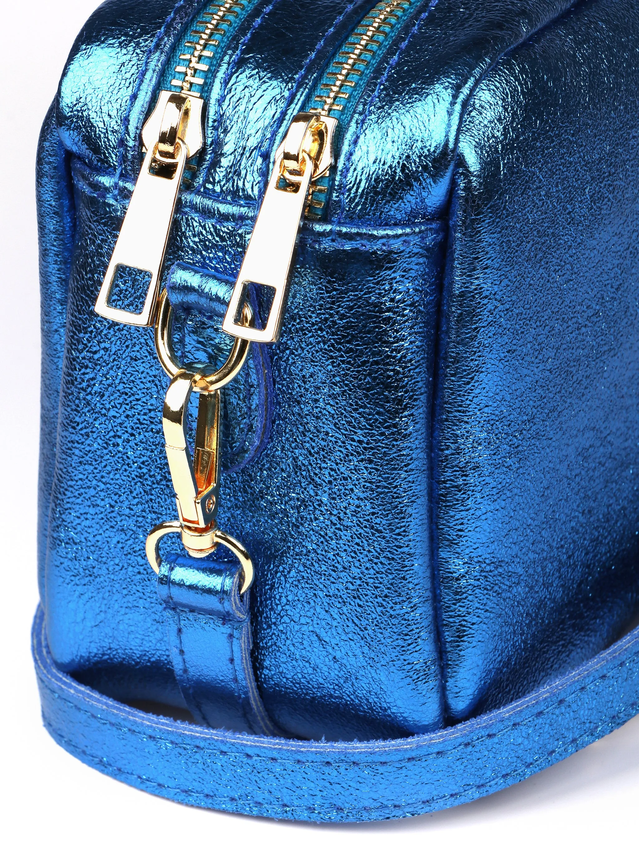Naomi - Italian Leather Crossbody Bag - Blue, Metallic