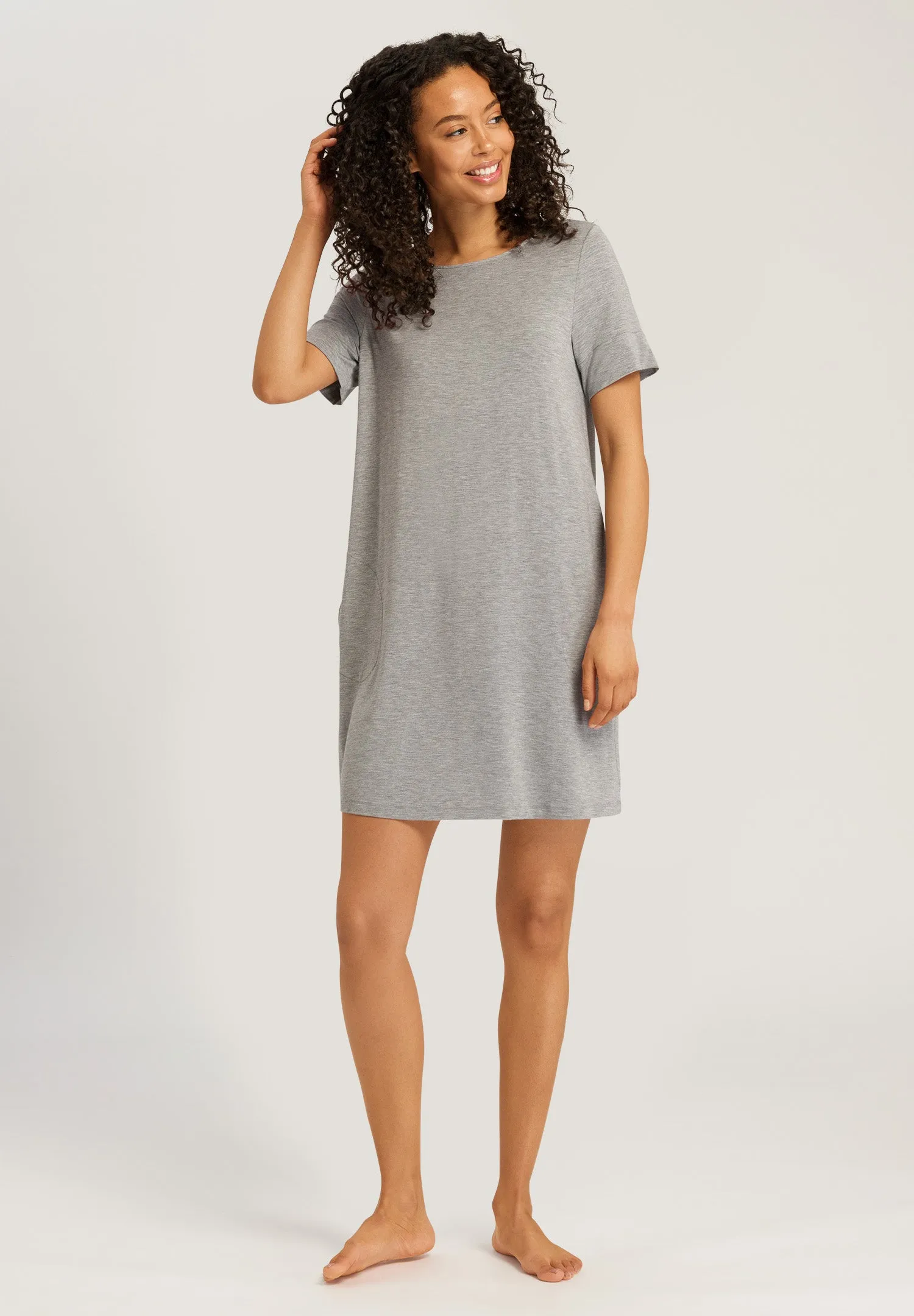 Natural Elegance Soft Round Neck Nightgown | Grey Melange 74949-958