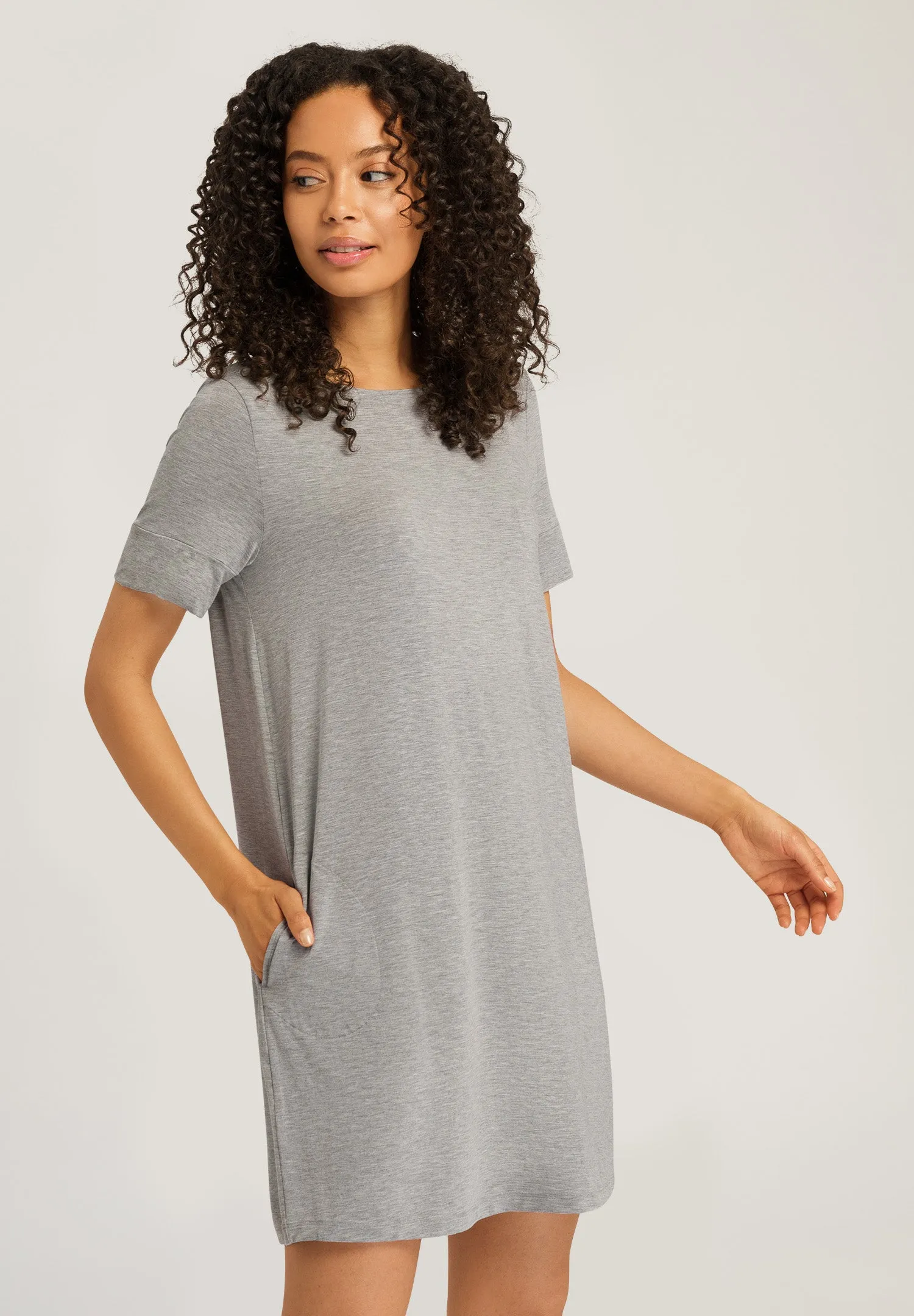 Natural Elegance Soft Round Neck Nightgown | Grey Melange 74949-958