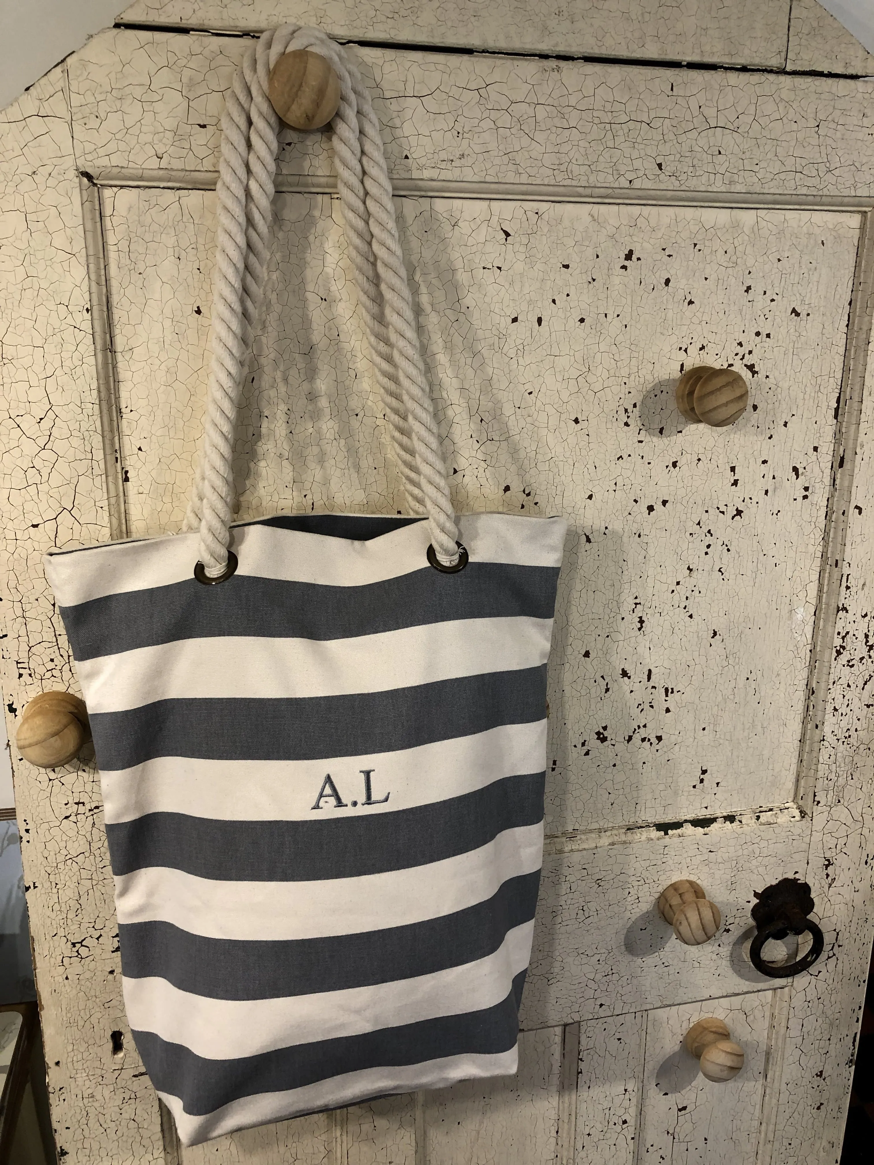 Nautical Stripe Canvas Tote Bag & Cosmetic Bag with Personalisation