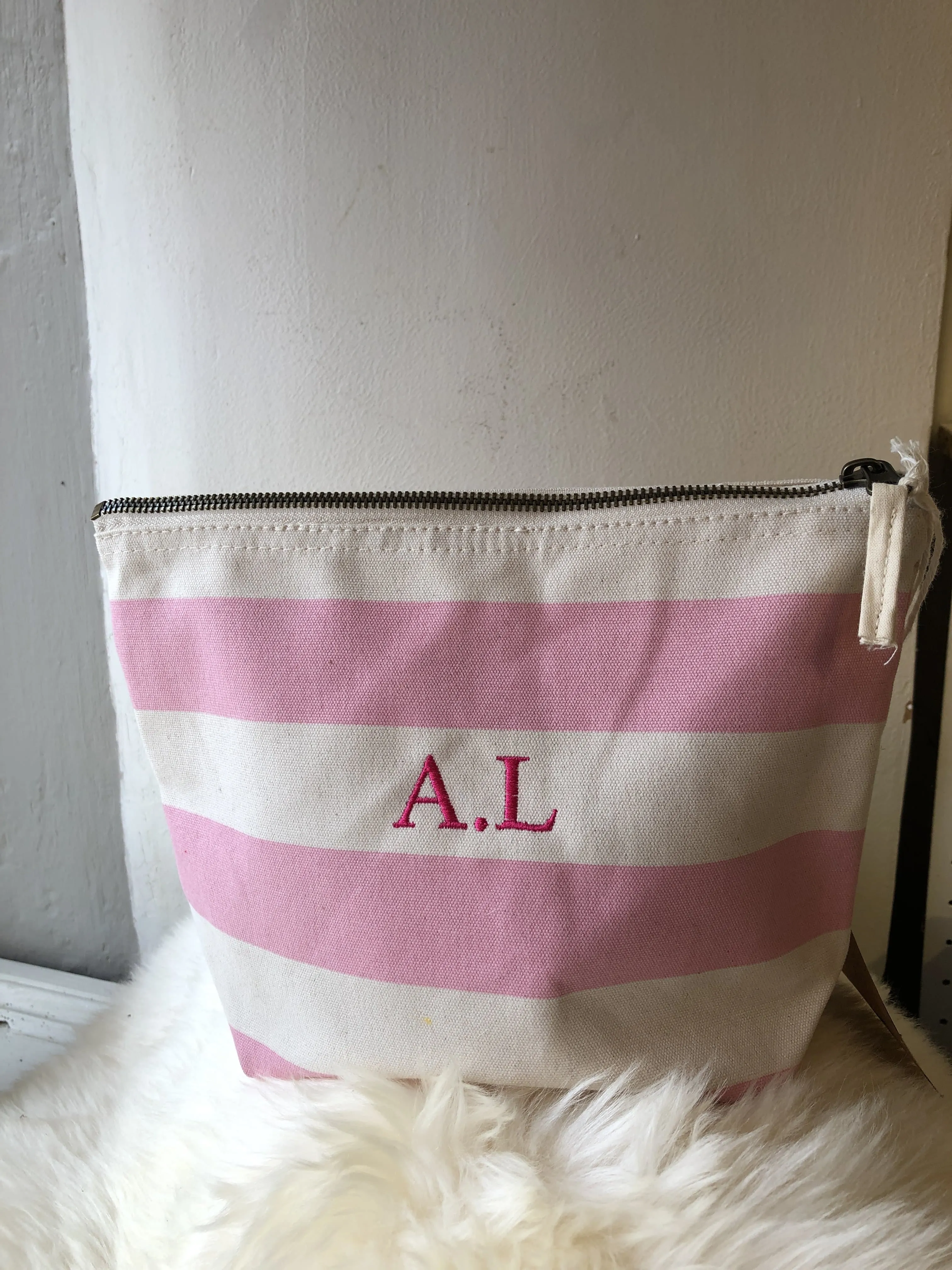 Nautical Stripe Canvas Tote Bag & Cosmetic Bag with Personalisation