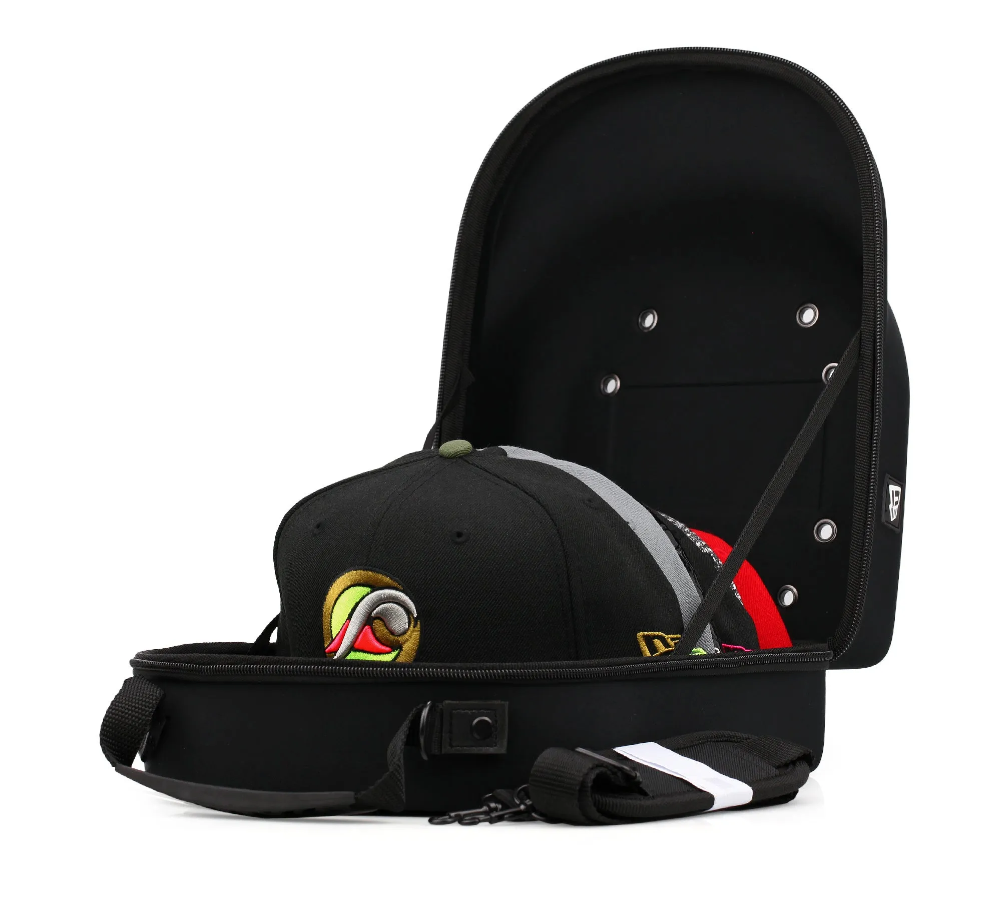 NEW ERA OFFICIAL 6 CAP CARRIER JET BLACK NEOPRENE WITH SHOULDER STRAP