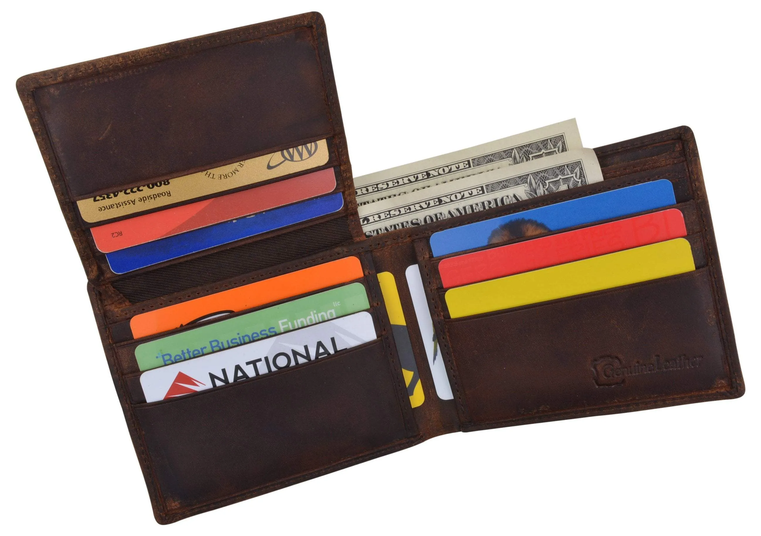 New Skull & Wings Printed Logo Mens RFID Bifold Genuine Leather Wallet