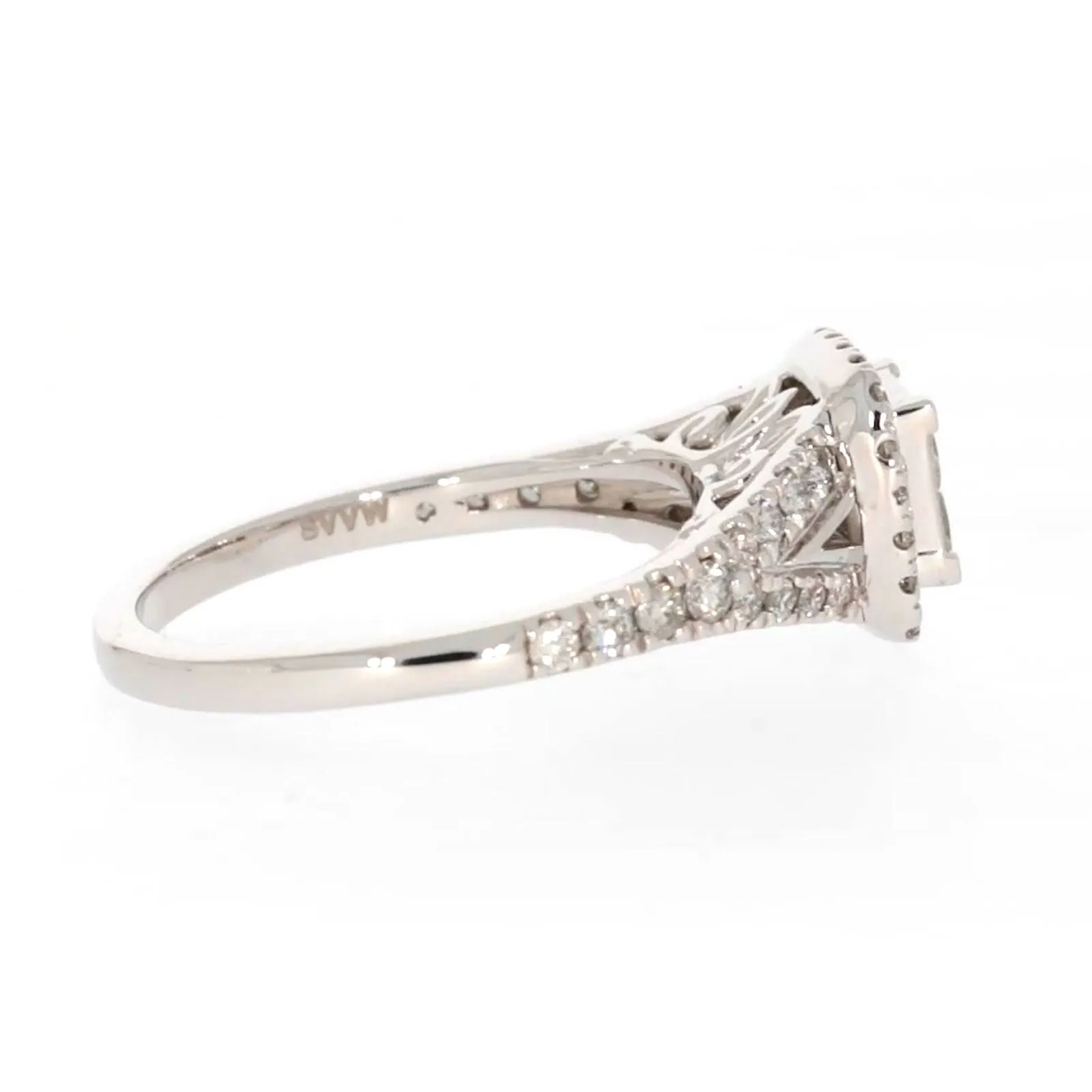 New York 14ct White Gold Princess & Round Brilliant Cut 0.85 Carat tw of Diamonds Ring