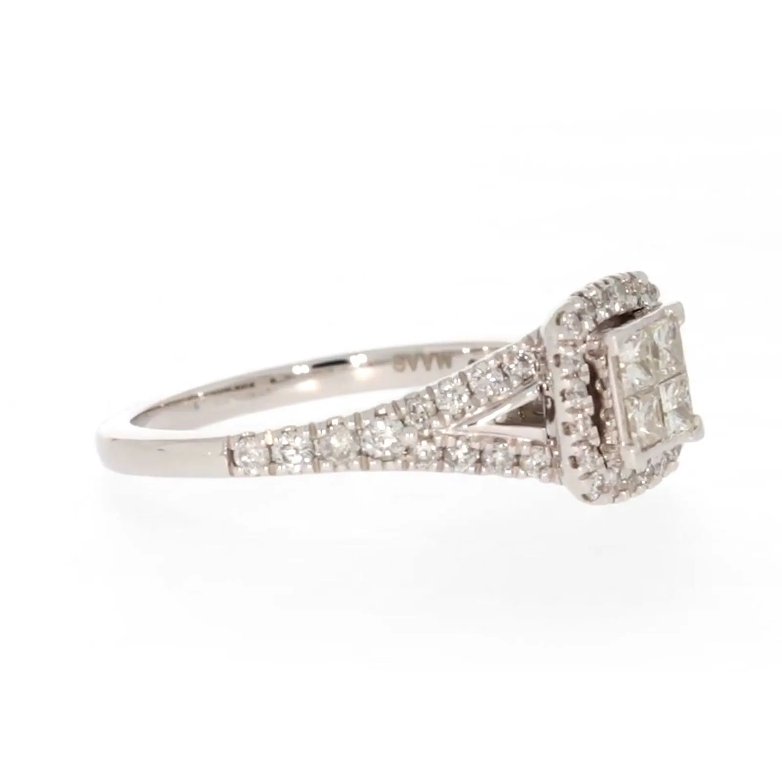 New York 14ct White Gold Princess & Round Brilliant Cut 0.85 Carat tw of Diamonds Ring