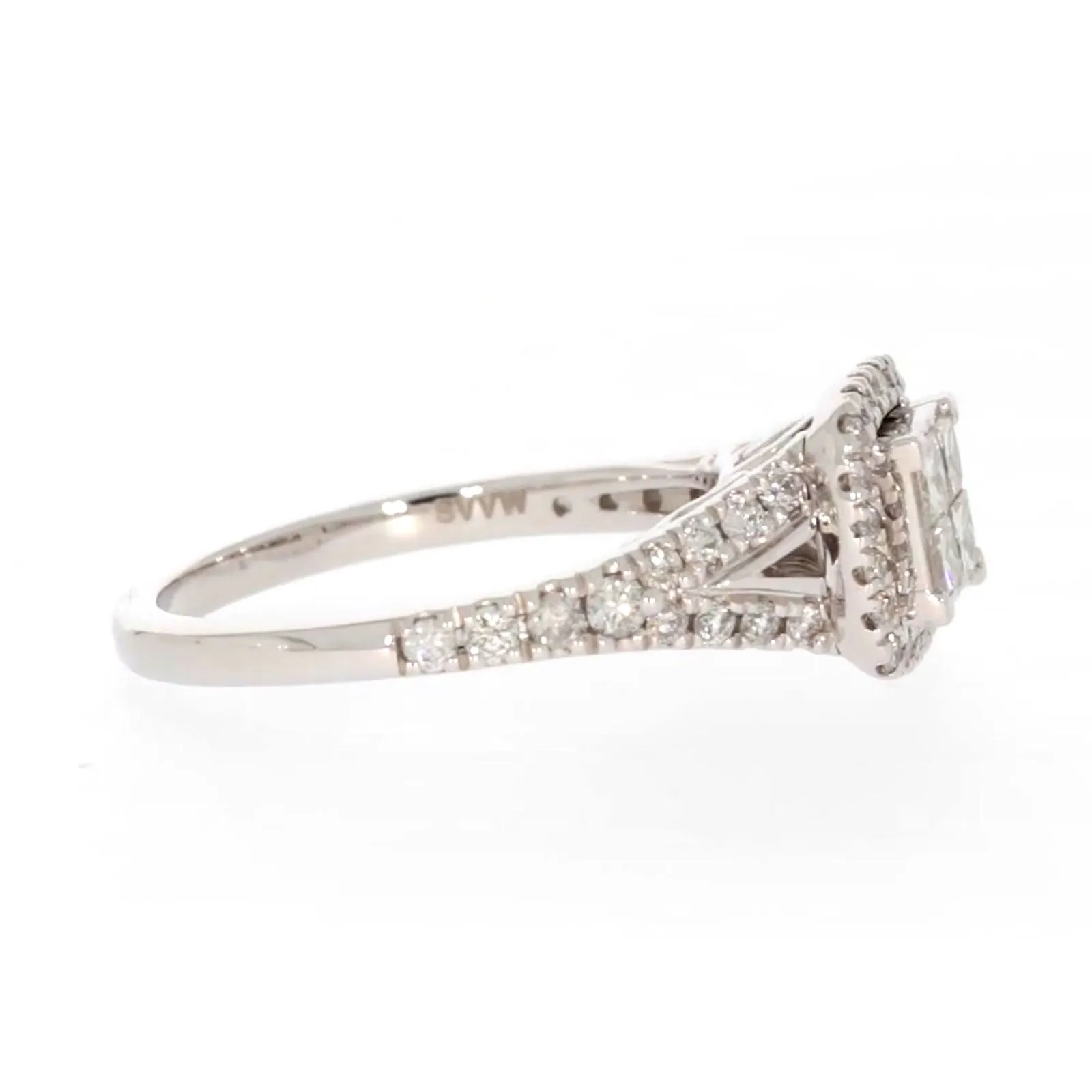 New York 14ct White Gold Princess & Round Brilliant Cut 0.85 Carat tw of Diamonds Ring