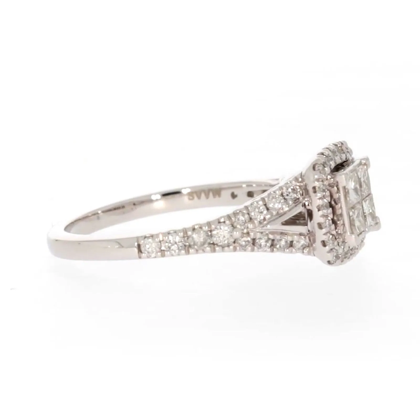 New York 14ct White Gold Princess & Round Brilliant Cut 0.85 Carat tw of Diamonds Ring